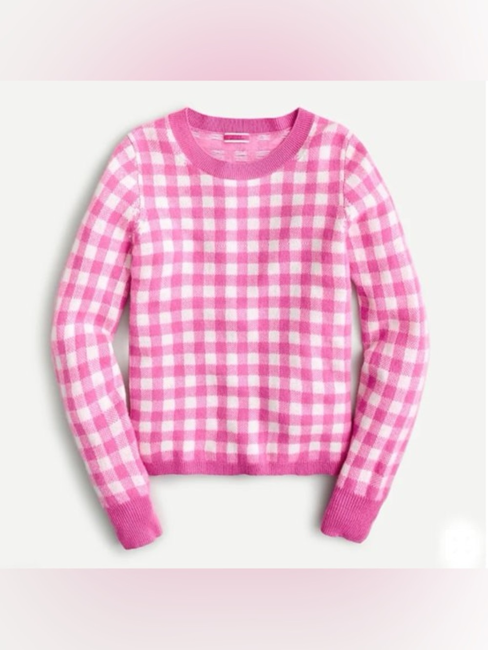 NWT J Crew Cashmere Check Print Crew neck Sweater Pink  White In Gingham Size S
